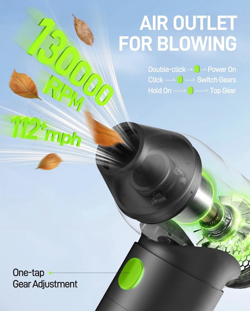 YOFIGO Electric Air Duster, Compressed Air Duster 2-in-1 Cordless Mini Vacuum 130,000 RPM 4400mAh Rechargeable PC Keyboard Cleaner for Computer Car Camera Camping (K7) - Image 3
